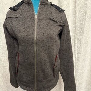 Gray Quilted Zip-Up Jacket with Black Accents Girls Medium